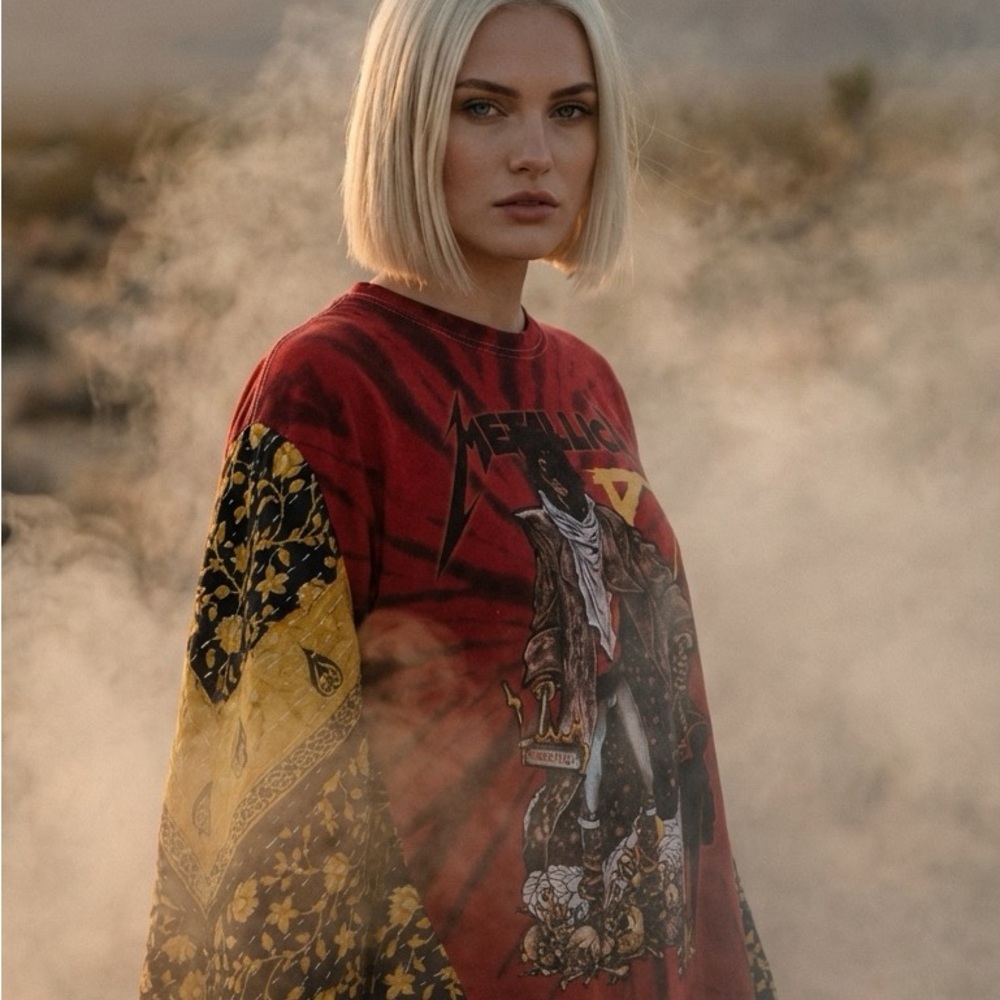 SOLD Butterfly Top “Metallica” Kantha Sleeves Poncho